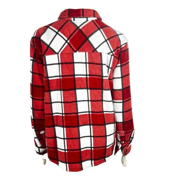 Sage Collective Women's Shacket Faux Fur‎ Lined Plush Plaid Button Front XL Warm - Picture 3 of 10